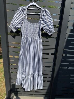 HIll House Scarlet Nap dress slim ankle length skirt navy white stripe Sz L